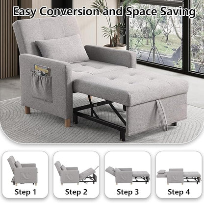 Sleeper Chair,Convertible Sleeper Sofa Chair,Pull Out Sleeper Chair with Adjustable Backrest,Multi-Functiona Lounge Chair for Living Room(Light Grey)
