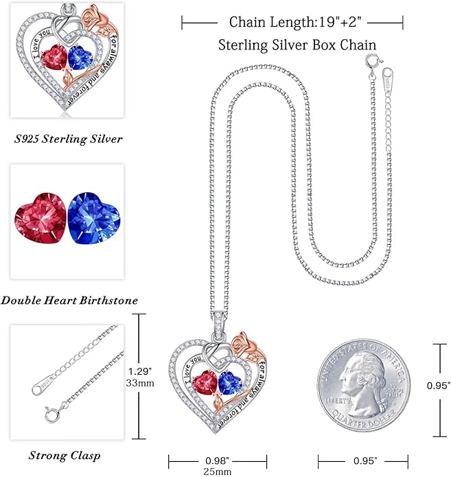Iefil Christmas Gifts for Wife Women - 925 Sterling Silver Double Birthstone Necklace, Anniversary Birthday Gifts for Women, Jewelry Gift for Wife Girlfriend Mom Her