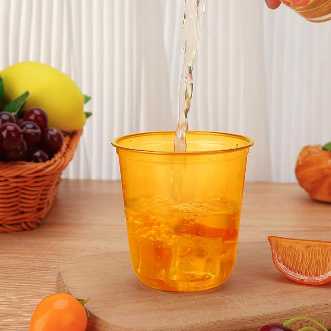 50pcs 12oz Disposable Stemless Glasses,PET Disposable Drinking Cups,Cold Party Clear Plastic Wine Glasses for Parties Birthday,Wedding,Meeting,Christmas Party Supplies. (Orange)