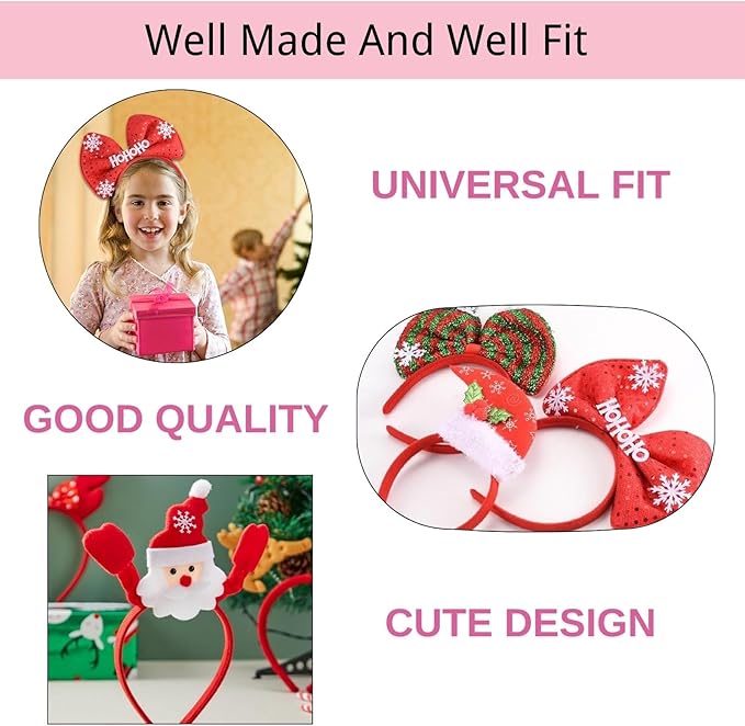 SEVEN STYLE 12 PCS Holiday Headbands,Cute Christmas head hat toppers,Great Fun and Festive for Christmas Party Favors Holiday Favors Photos Booth