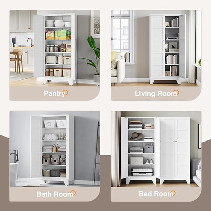 Yizosh Metal Storage Cabinet with 2 Doors and 4 Adjustable Shelves,- 71" White Kitchen Pantry Storage Cabinet for Kitchen,Dining Room,Living Room