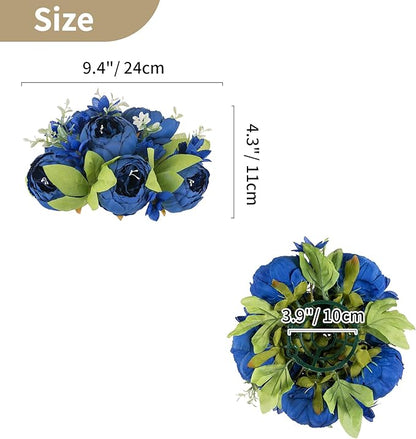 NUPTIO Flower Balls for Centerpieces Wedding: 2 Pcs 9.4 inch Diameter Royal Blue Artificial Flower Ball Arrangement Bouquet Centerpiece for Tables - Fake Peony Flowers for Wedding Decor