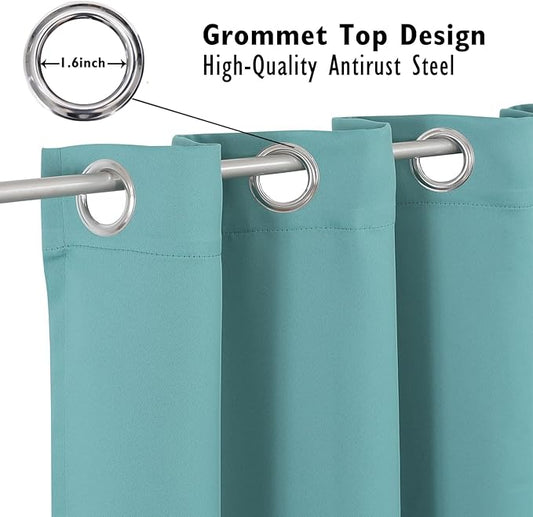 ChrisDowa Blackout Curtains 70 inches Wide for Bedroom - Extra Wide Grommet Thermal Insulated Room Darkening Curtains for Living Room (1 Panel, Aqua, 70 x 84 Inch)