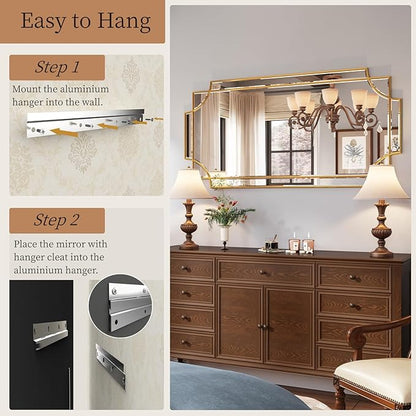 Kelly Miller Large Gold Wall Mirror, 26"x52" Gold Decorative Mirror Wall Vanity Mirror Bevelled Full Length Mirror for Bathroom Living Room Bedroom Farmhouse Fireplace Entryway