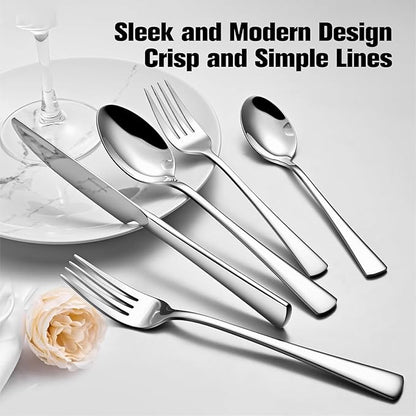 KINGSTONE 18/10 Stainless Steel Flatware, 10-Piece Forged Silverware Set for 2, Mirror Polished Cutlery Set Dishwaher Safe for Home, Restaurant, Wedding, Party