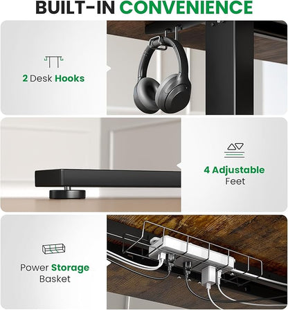 1 Inch Thick Tabletop Electric Standing Desk Adjustable - 60x28 Inch Sit Stand Desk, Double Beam Frame, 3 Memory Height Adjustment, Cable Management for Home Office