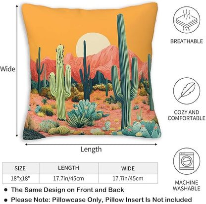 Cactus Throw Pillow Cover 18x18 Set of 2, Cushion Case for Couch, Sofa, Bed and Living Room, Zipper Closure Pillow Cases, Desert Home Decor for All Season