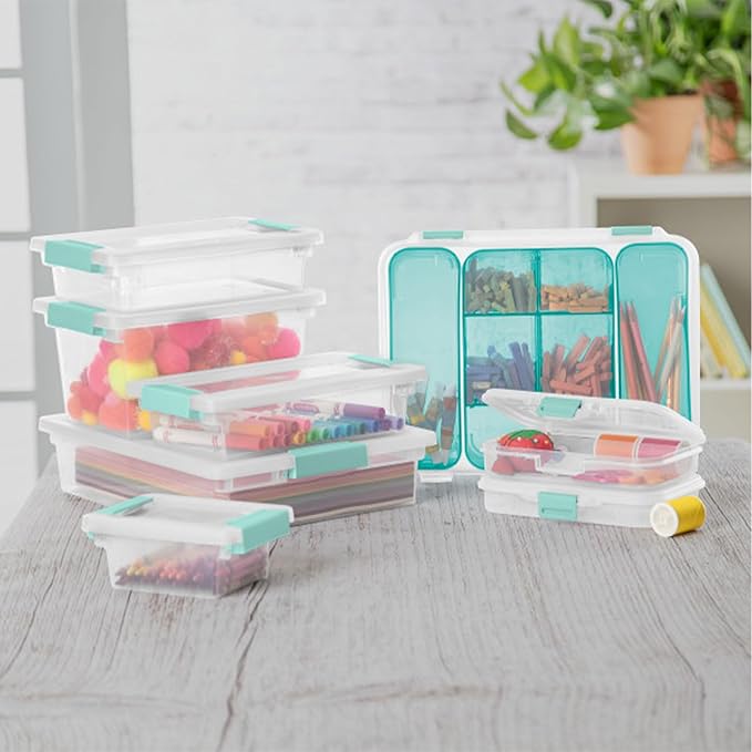 Sterilite 16-Pack Clip Box, Stackable Clear Plastic Bins with Latching Lids, Medium - Writing, Arts or Crafts Supplies Storage Containers for Home, Office, Classroom and Workshop Organization