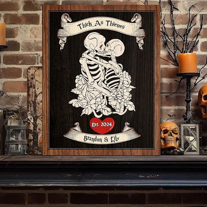 Personalized Couple Skeleton Wooden Sign, Ghost Couple Gift, Halloween Skeletons Wedding Frame Sign, Gothic Decor Sign, Wood Sign Valentine Birthday Gifts for Him Her Boyfriend Bridal Party a11