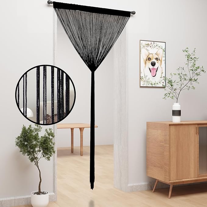 YIIBAII Door String Curtains Fringe Door Curtains for Doorways Window Room Decoration Living Room Divider(39"x110", Blcak)