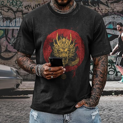 Mens Dragon Grpahic T-Shirts Short Sleeve 100% Cotton Crewneck Big and Tall Outdoor Summer Quick Dry Undershirts