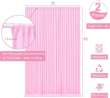 Pink Backdrop Curtain for Parties Baby Shower Wrinkle Free Pink Photo Curtains Backdrop Drapes Fabric Decoration for Weddings Birthday Party 5ft x 8ft,2 Panels