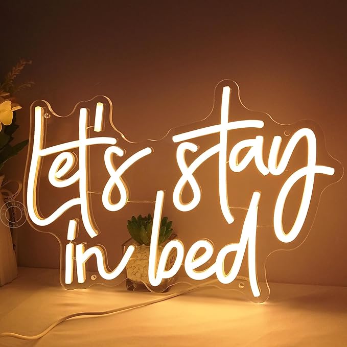 SYLHOME Let's Stay In Bed Led Neon Light Up Sign Bedroom Hotel Apartment Wall Sign Decor Night Slumber Party Birthday Wedding Party Decor Gifts15.75"X10.24" USB Warm