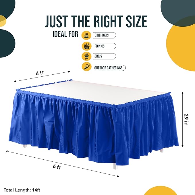 Exquisite Ruffle Table Skirt Dark Blue 2 Pack 14 Ft Long Table Skirts for Rectangle Tables 6ft Plus or Round Tables Skirts with Adhesive Strip for Gender Reveal Decor & Happy Birthday Parties