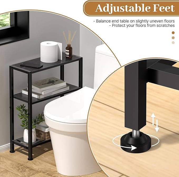 Narrow Side Table Set of 2 for Small Space, 2-Tier Small End Table with Shelf Holder, Slim Nightstand, Skinny Snack Couch Table in Living Room, Bedroom, Study, Kitchen and Balcony (Black)