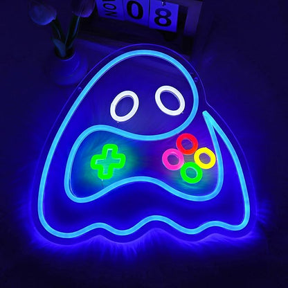 Game Ghost Neon Sign, Neon Signs for Wall Decor Gaming Room LED Light Up Signs Home Decor for Boys Bedroom Club Party Bar Shop USB Operated