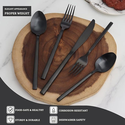 20 Piece Silverware Set for 4,Stainless Steel Flatware Set,Tableware Cutlery Set for Home and Restaurant Include Forks Knives Spoons,Mirror Finish,Dishwasher Safe (Black)
