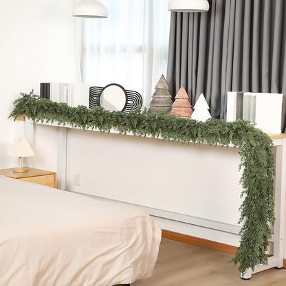 Jutom 1 Pcs 12 ft Thick Christmas Cedar Garland Artificial Realistic Soft and Flexible Full Faux Green Cedar Pine Garland for Home Indoor Xmas Holiday Mantle Fireplace Party Decoration
