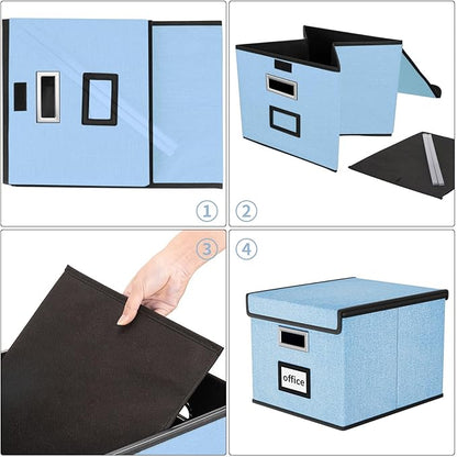 Huolewa File Organizer Box with Lid, Collapsible File Folder Organizer for Office Document Storage, Filing Box with Plastic Slide for Letter Size Hanging File Folders(1 Pack, Powderblue)
