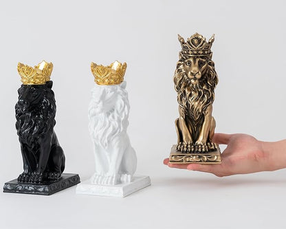 Lion Statue Decor 9 inch Resin, Antique Gold Decor Accent Crown Lion Statue Man Home Office Desk Table Shelf Decoration, Men Father Leo Gift