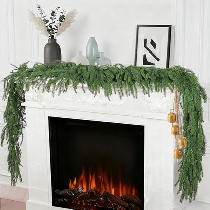 18FT 2 Pcs 9 Ft Artificial Norfolk Christmas Garlands, Relistic Winter Pine Garland, Green Artificial Greenery Garland for Mantle,Table, Wall, Fireplace,Indoor, Outdoor Christmas Holiday Decorations