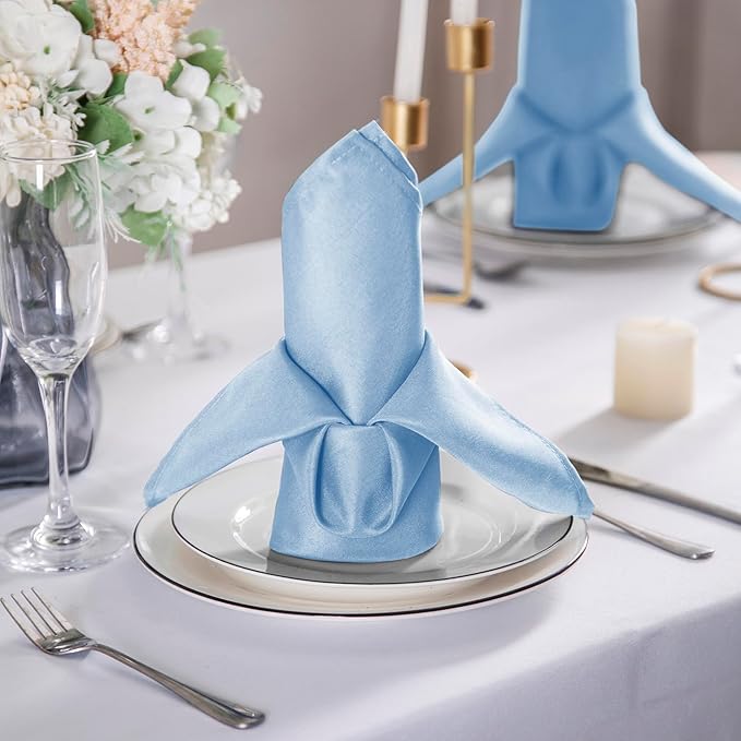 25pcs Polyester Cloth Napkins - 17 x 17 inch Blue Mist Dinner Washable Napkins with Hemmed Edges for Restaurant/Wedding/Hotel(25,Blue Mist)
