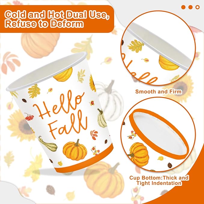 123PCS Autumn Party Supplies for Thanksgiving Themed Fall Pumpkin Decoration Tableware Set with Tablecloth and Banner Leaves Harvest Dessert Plates Napkins Cups Hanging Swirl Set for 20 Guests