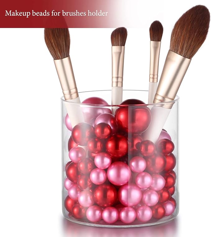 Hicarer 120 Pieces Pearl for Vase Filler Pearl Bead Vase Centerpieces Brush Holder Assorted Round Faux Bead for Crafting, Home Wedding Table Decor 14/20/30 mm(Dark Pink, Bright Red)