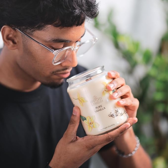 Vanilla Candle 22oz 16" x 9" Reusable Jar Candle 130 Hours Long Burn Time with Wooden Wick in Presentation Gift Box & Protective Shipper Spotless Leopard