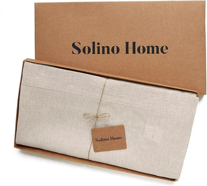 Solino Home Linen Tablecloth 60 x 102 Inch - 100% Pure Linen Light Natural Table Cloth for Rectangular Tables - Athena, Machine Washable Cloth Tablecloth for Fall, Christmas, Holiday, New Year