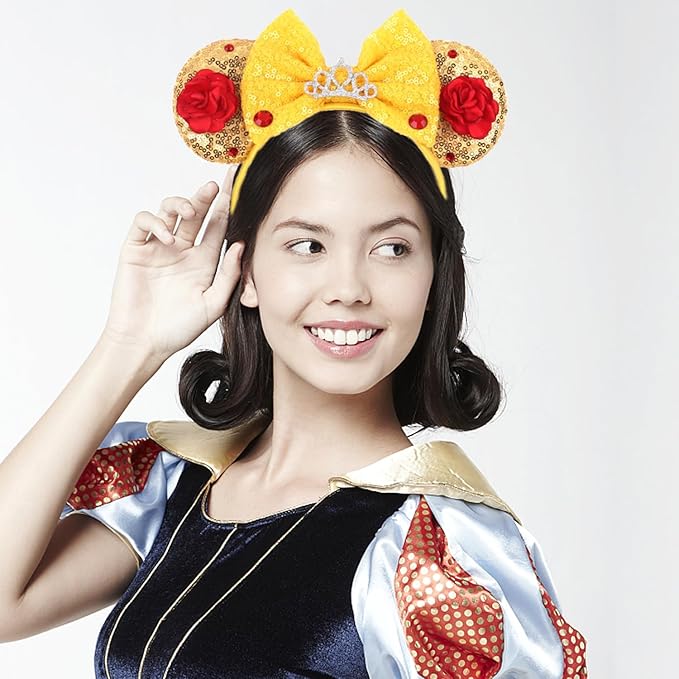 ASAHEL Mouse Ears Headbands Belle Ears Costume Mice Ears Birthday Parties Themed Events (Gold, Onesize)