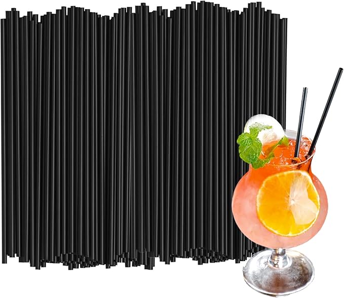 500Pcs Black Disposable Straws，8.27’’ Straight Flat Straw,0.16‘’ Diameter, For Kitchen,Bar,Club,Drinks, Milk, Soda, Party, Whiskey (500, 8.27'')
