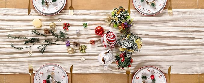 Ivory White Cheesecloth Table Runner 6 Pack Christmas Table Runners Boho Gauze 120 Inches White Cheese Cloth Table Decor for Xmas Holiday Season Parties Weddings Bridal Baby Shower