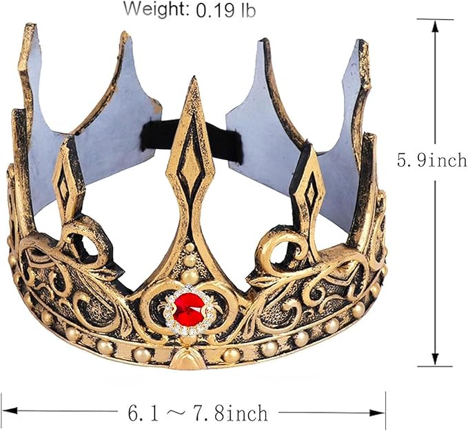 DothRayan Royal King Crown for Cosplay Prop Holiday Party, Halloween Costume Prom Party, Adjustable Royal Crown Prince Tiara