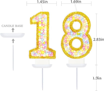 18th Birthday Candle for Cake, Colorful Macaron Numeral Candles for Boys/Girls, Birthday Party Cake Decorations, Golden Cake Topper for Birthday Party Supplies (Number 18)