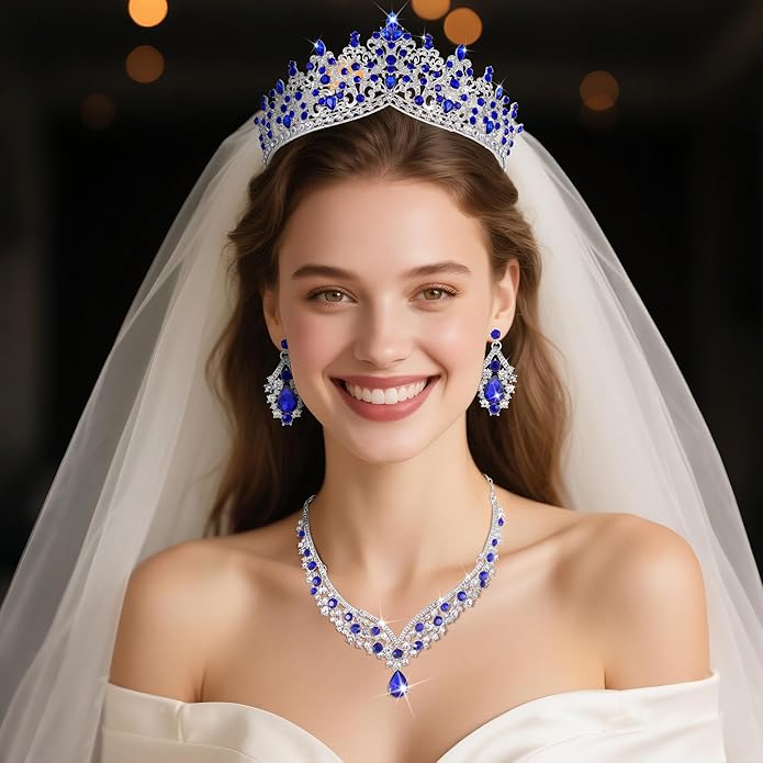 Kamirola Tiaras and Crowns for Women,Tiaras Earrings Necklace, Crystal Bridal Jewelry Set, Costume Party Halloween Prom Pageant Jewelry for Women TR80