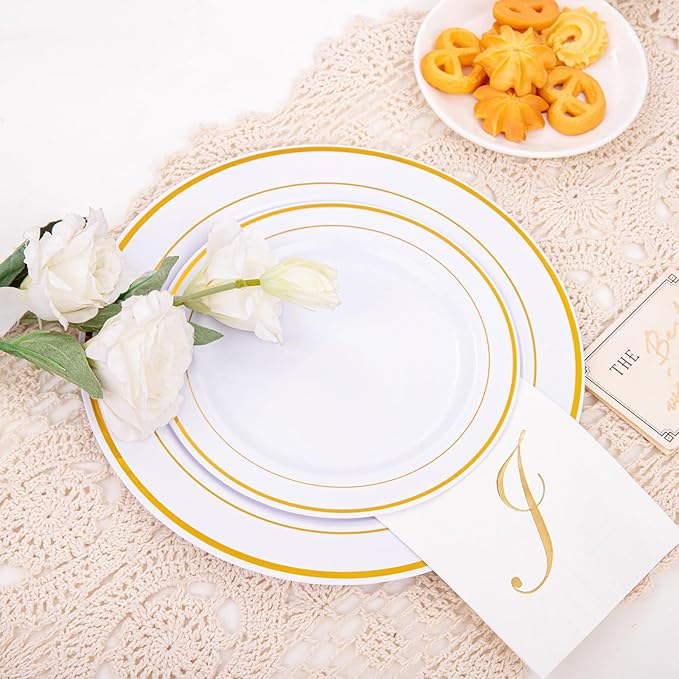 BUCLA 100PCS Gold Monogram Paper Napkins Letter J - Disposable Paper Napkins Elegant Metallic Golden Foil Gold Paper Napkin for Wedding, Birthday Party&Thanksgiving