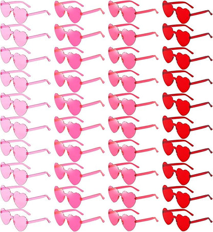 40 Pairs Heart Shaped Sunglasses Bulk, Colorful Rimless Fun Heart Sunglasses for Women Party Favors