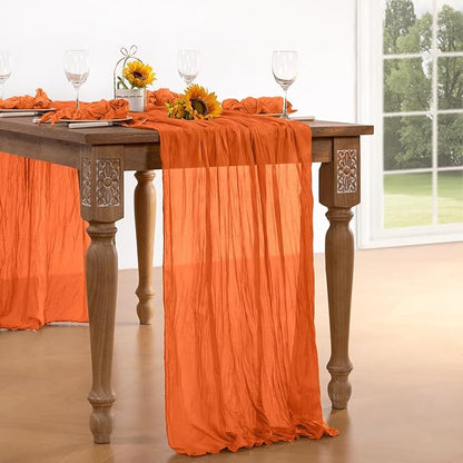 Orange Cheesecloth Table Runner 4 Pack Christmas Table Runners Boho Gauze 120 Inches Cheese Cloth Table Decor for Xmas Holiday Season Parties Weddings Bridal Baby Shower Party Decor