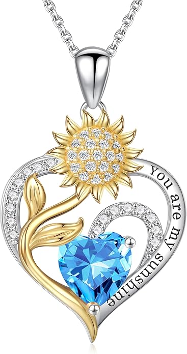 Iefil Christmas Gifts for Women Wife - Sunflower Birthstone Necklace for Women, Anniversary Birthday Gifts 925 Sterling Silver Heart Pendant You Are My Sunshine Jewelry for Girlfriend Mom Daughter