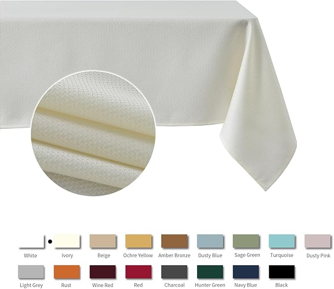 maxmill Square Jacquard Tablecloth Water Resistance Antiwrinkle Spill Proof Textured Table Cloth, Decorative Fabric Table Cover for Buffet Banquet Parties Event Holiday Dinner, 70 x 70 Inch, Ivory