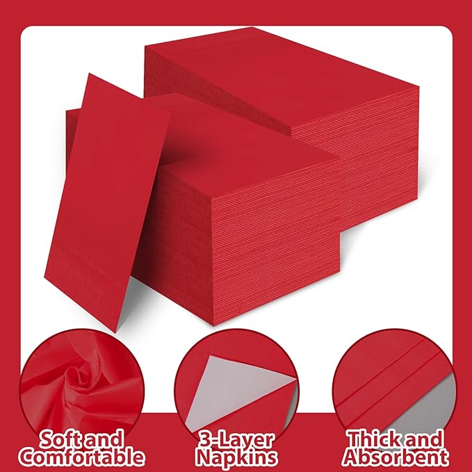 100 Pcs Red Paper Napkins Disposable - Red Guest Dinner Napkins for Bathroom Wedding Birthday Anniversary Christmas Party