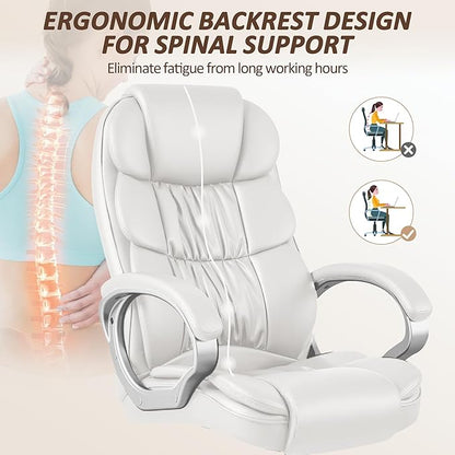 Homall Office Chair High Back Computer Desk Chair, PU Leather Adjustable Height Modern Executive Swivel Task with Padded Armrests and Lumbar Support (White)