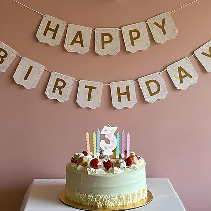 Number Birthday Candle with 12PCS Spiral Candles and A Birthday Card - Perfect for Celebrating Birthdays (Macaron Glitter, Number 3)