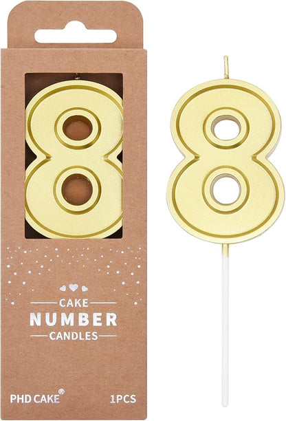 PHD CAKE 2.76 Inch Luxe Gold 8 Number Birthday Candles, Gold Number Candle, Cake Number Candles, Party Celebration