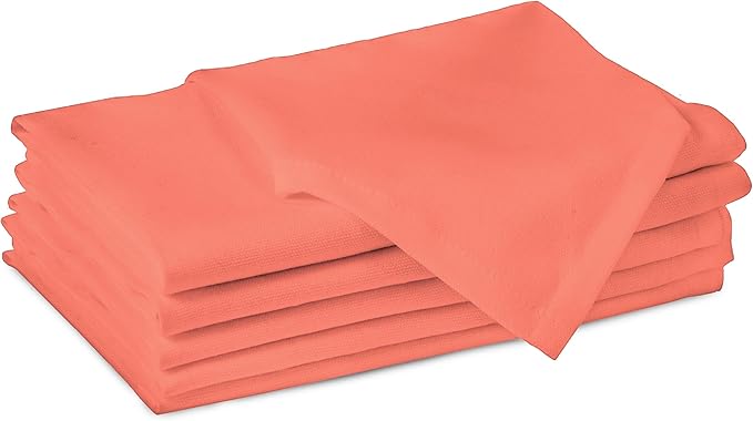 Encasa XO Coral Cloth Napkins Set of 6, 17"x17" | Solid Color Cotton Dinner Napkins | Washable & Reusable Napkins for Dining Table Fall Decoration, Holiday & Christmas Festivals