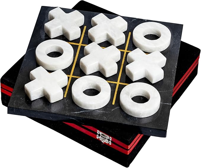 UMAID Luxury Marble Tic Tac Toe Game, Handcrafted 10" Onyx Board in Velvet Box, Solid Marble Set, Each Piece is Unique, Elegant Coffee Table or Office Decor, Unique Gift for Men, Women, Game Lovers