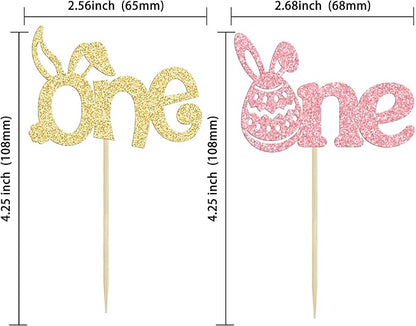 Ephlyn 24Pcs Pink Gold Glitter Cupcake Toppers - Happy Easter & Birthday Cake Decorations for Spring Parties