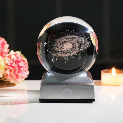 3.15 Inch 3D Galaxy Planet Glass Ball with Light Lamp Astronomy Gifts Ideas for Boyfriends Kids, Science Space Universe Art Model Home Decor