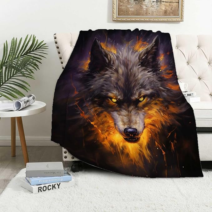 Firmiso Wolf Throw Blanket for Adults, Wolf Gifts for Men and Women, Wild Animal Home Decor for Bed and Living Room, Soft Fleece Throw, 60x50 Inches, 310 GSM, Single Side Printed